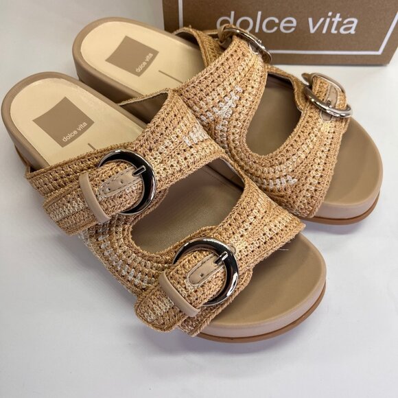 Dolce Vita Ralli Woven Buckle Platform Sandal Size 7 Beige Casual Comfort - Picture 2 of 14
